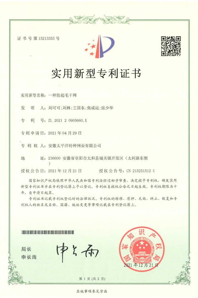 一种防起毛干网